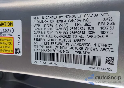 2023 Honda Cr-V Ex-L Awd z USA, uszkodzony, nr VIN 2HKRS4H7XPH434403